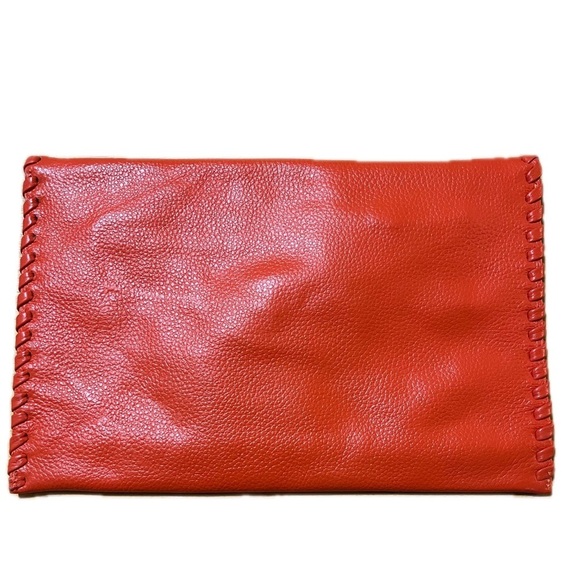 LAGGO Stitched Polka Orange Pebble Leather Envelope Clutch NWOT - Picture 7 of 7